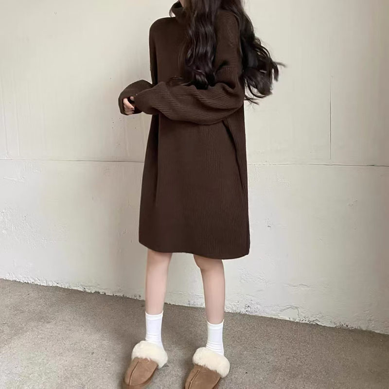 慵懒风高领毛衣女冬季加厚中长款内搭大码微胖mm打底衫上衣毛衣裙