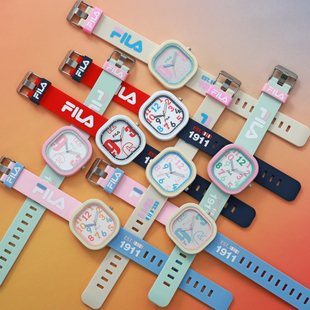 FILA斐乐手表多彩男女士方形手表简约运动防水小众学生腕表6750