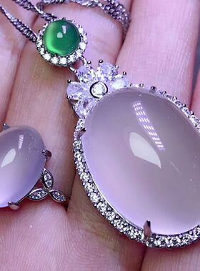 白色玉髓925银玛瑙开口戒指吊坠