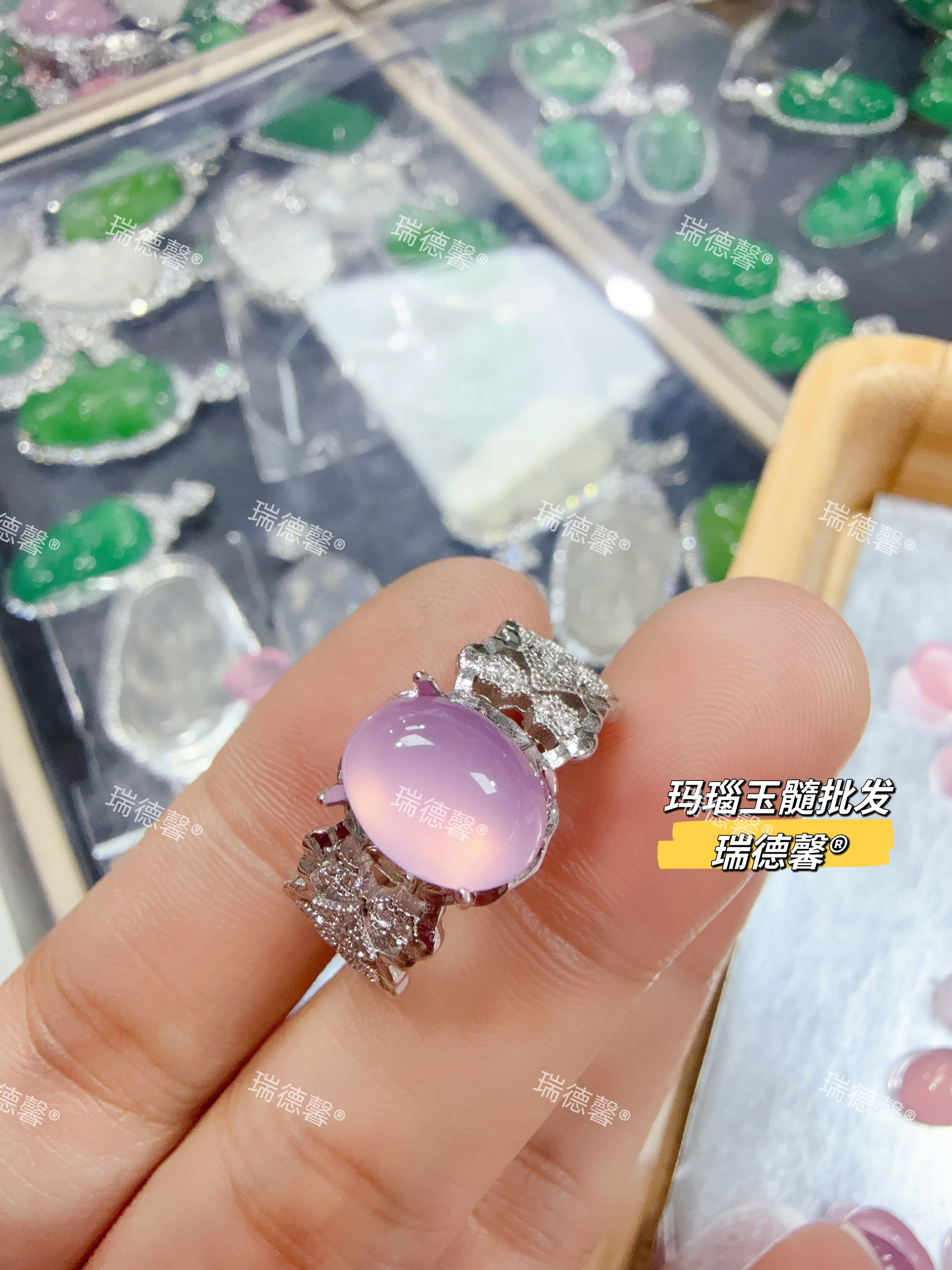 冰种粉玉髓戒指开口新中式白玛瑙玉石指环复古戒圈网红直播间同款