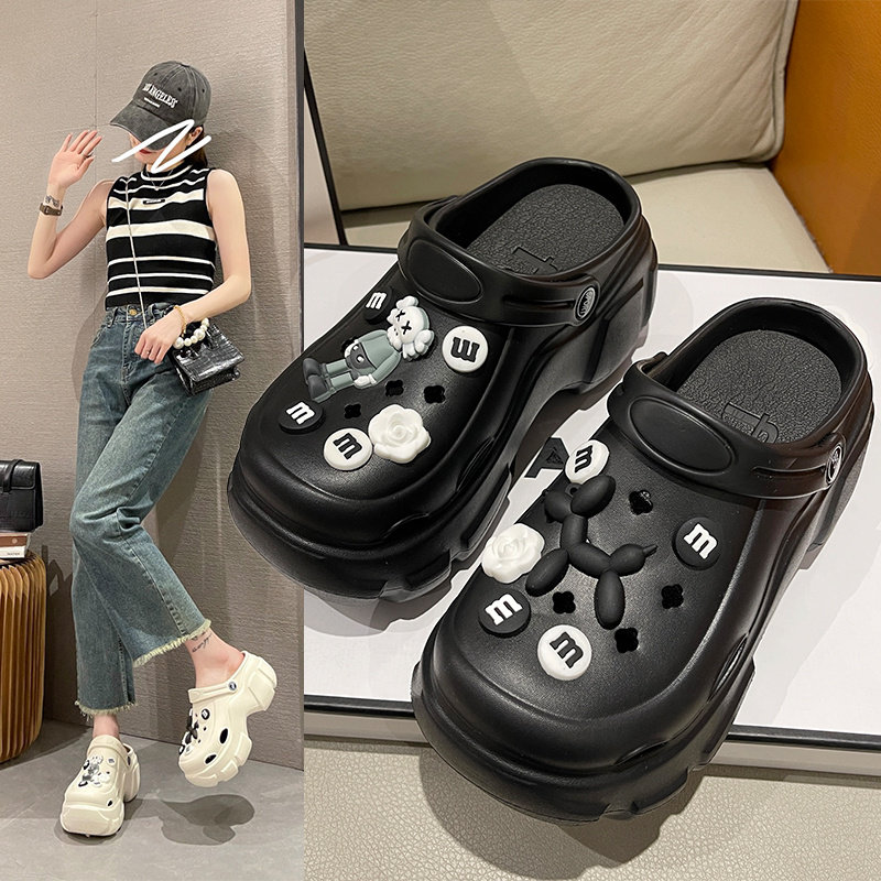 洞洞鞋女夏季外穿网红高级感厚底增高半拖鞋沙滩运动开车两用凉鞋