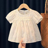 2025新款 衬衫 女宝宝提花甜美韩版 薄款 女童夏季 上衣棉质娃娃衫 短袖