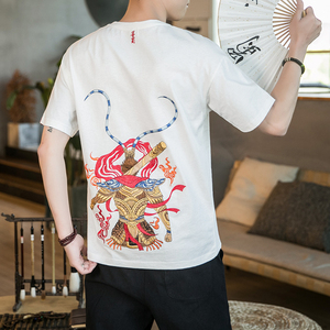 咖啡厅 风重工大圣刺绣情侣短袖T恤白色版权A032/T101/65图片