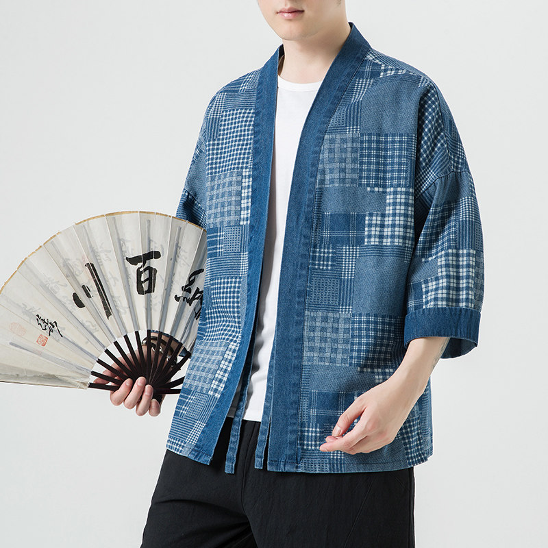 无影墙蓝色2024新款夏男士复古牛仔大码风开衫A032/KS007/60,男装衬衫,电商A032