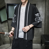 W基地风夏装银龙刺绣汉服开衫衬衫白色A032/2202/50控68，男装衬衫，电商A032