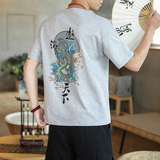 咖啡厅风男士短袖T恤衫遨游天下印花潮T恤白色A032/T201/35，男装T恤，电商A032