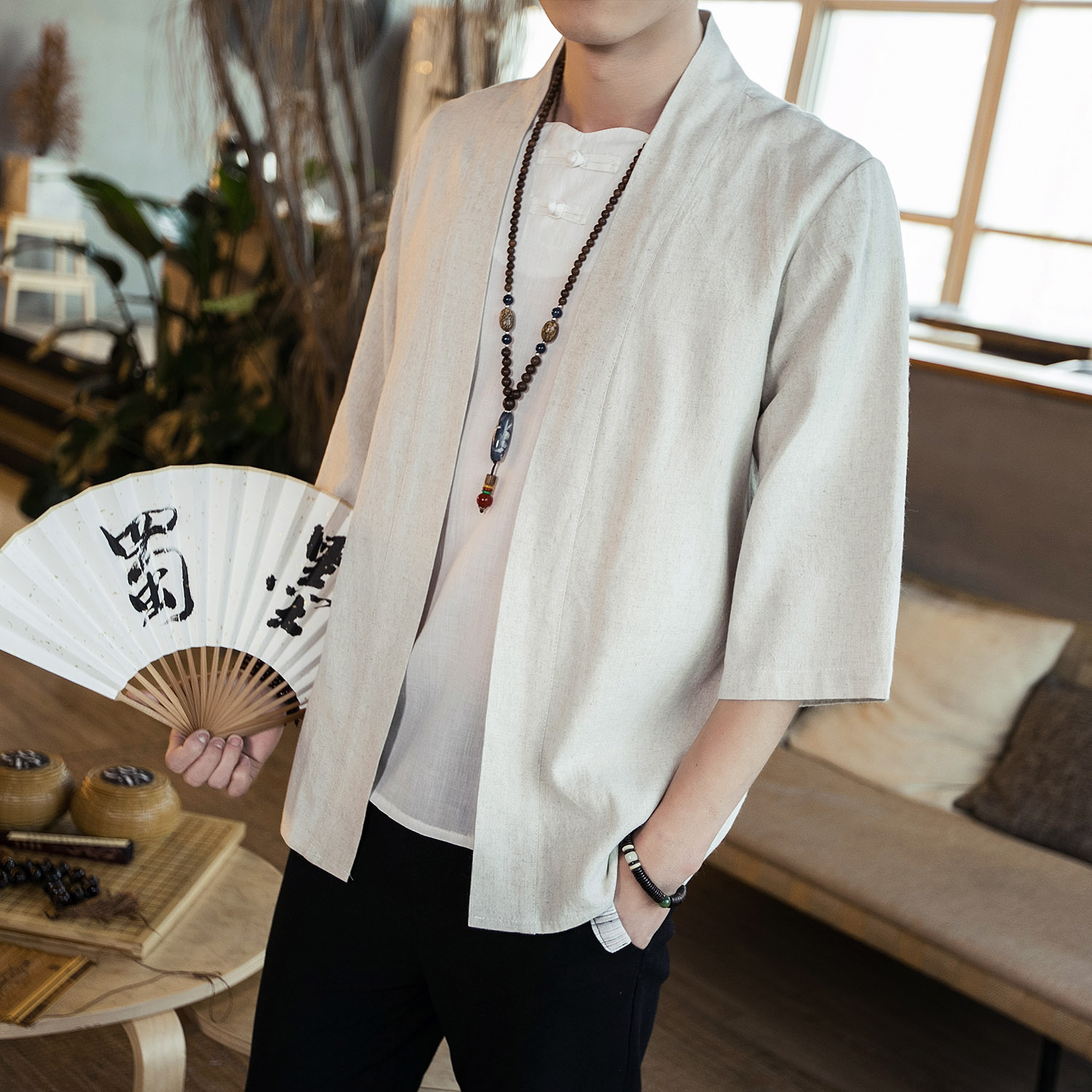 风纯色汉服七分袖开衫衬衫道袍A032/1805/特P30,男装衬衫,电商A032