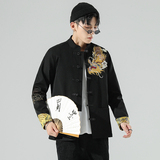 白墙风春装夹克立领盘扣翻袖金龙刺绣外套A032/JK153/100，男装夹克，电商A032