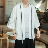 咖啡厅风竹子刺绣七分袖开衫汉服防晒衣白色A032/2205/50控68，男装衬衫，电商A032