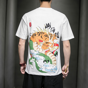 风夏装山海经系列情侣印花男士短袖T恤衫虎鲛黑A032/T105/35图片