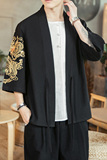 咖啡厅风夏装男士汉服龙刺绣开衫黑色A032/KS002/50控68，男装衬衫，电商A032