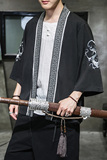 W基地风圆龙刺绣七分袖开衫汉服防晒衣黑色A032/2201/50控68，男装衬衫，电商A032