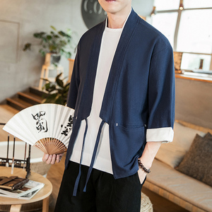 咖啡厅夏装风男士纯色翻边撞色开衫T恤藏青A032/1820/特P40