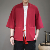 夏季风纯色汉服开衫麻本色七分袖铜钱道袍A032/KS006/60控78，男装衬衫，电商A032