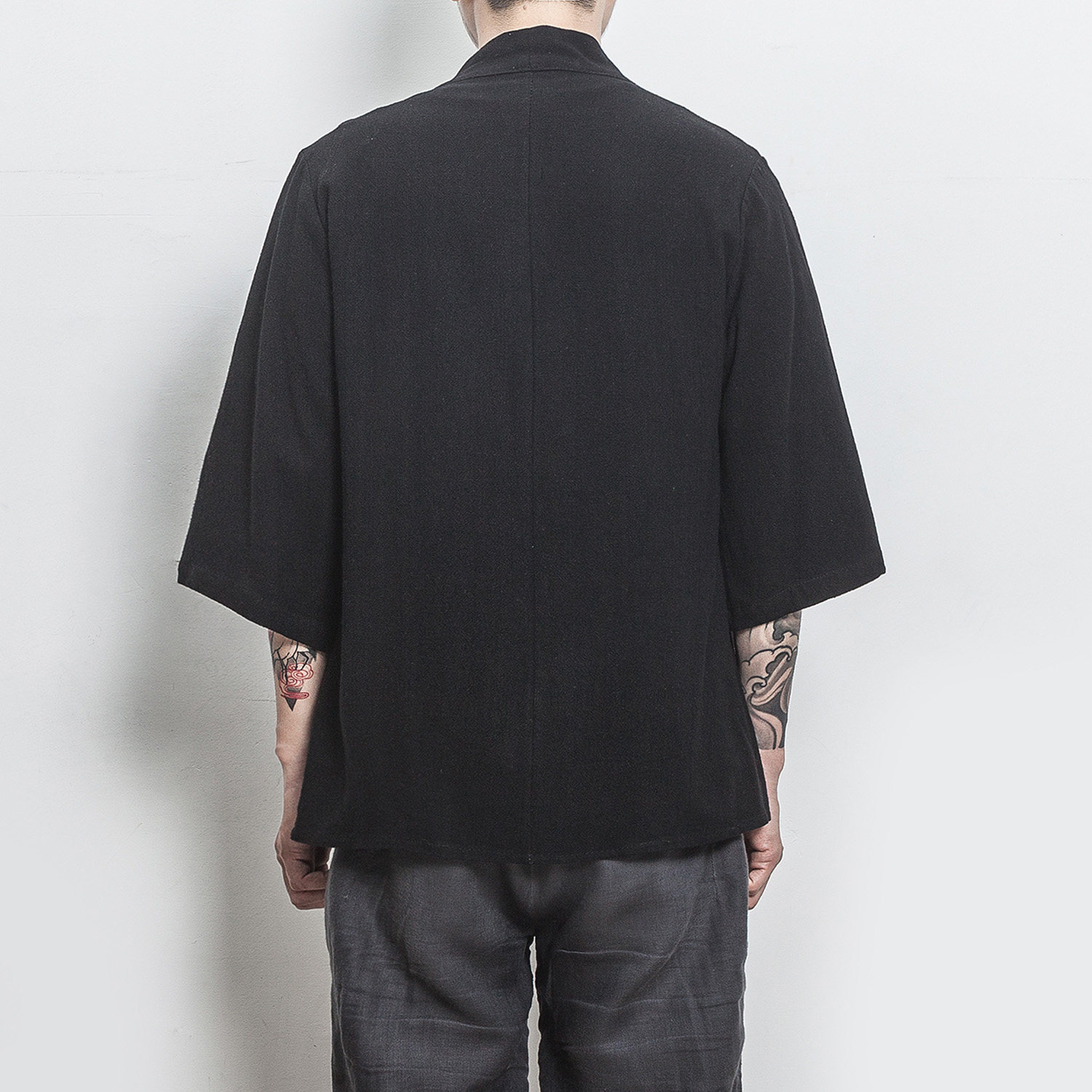 白墙模特风纯色汉服七分袖开衫衬衫道袍A032/1805/特P30,男装衬衫,电商A032
