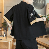 咖啡厅风男士短袖衬衫仙鹤刺绣衬衣白色A032/DS003/50控68，男装衬衫，电商A032