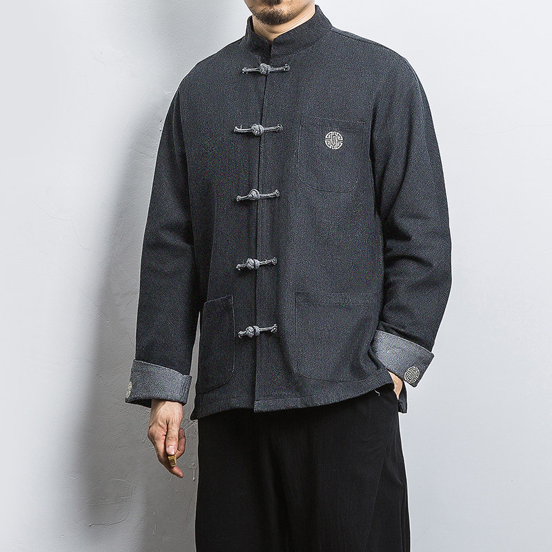 白墙 风春装男士盘扣牛仔刺绣夹克黑色 A032/NY22/120控148图片