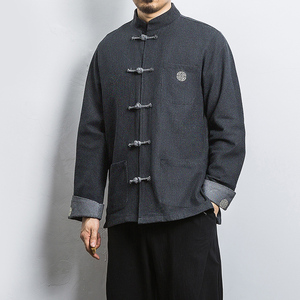 白墙 风春装男士盘扣牛仔刺绣夹克黑色 A032/NY22/120控148图片