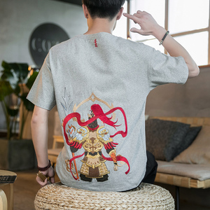 咖啡厅 风重工杨戬刺绣情侣短袖T恤灰色版权A032/T102/65图片
