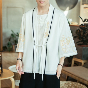 咖啡厅风夏装新款龙腾刺绣汉服开衫衬衫白色A032/2204/50控68图片