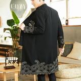 咖啡厅风春装假两件风衣海浪仙鹤刺绣外套A032/1905/95控128，男装风衣，电商A032