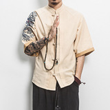 白墙风男士短袖衬衫金龙刺绣衬衣白色A032/DS001/50控68，男装衬衫，电商A032