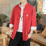 风夏装佳乐男士七分袖衬衫棉麻短袖衬衣藏青A032/C66/55控68，男装衬衫，电商A032