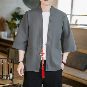 咖啡厅夏季风纯色汉服开衫 灰色七分袖铜钱道袍A032/KS006/60图片