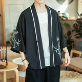 咖啡厅风竹子刺绣七分袖开衫汉服防晒衣白色A032/2205/50控68，男装衬衫，电商A032