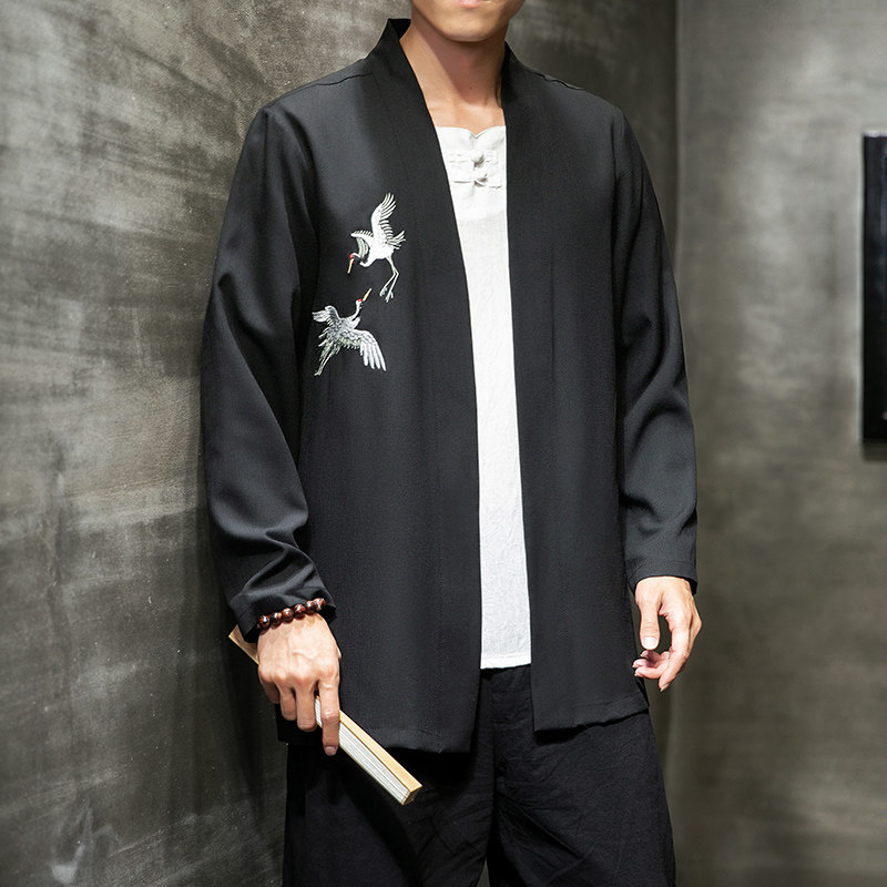 W基地 风春装新款男士仙鹤刺绣汉服道袍外套A032/6601/50控68图片