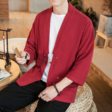 咖啡厅风夏装七分袖开衫纯色汉服衬衣红A032/1821/特P40，男装衬衫，电商A032