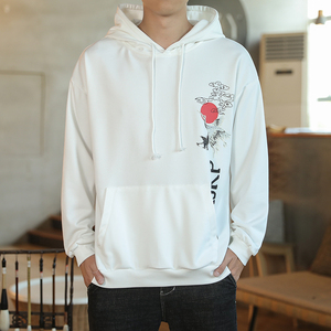 咖啡厅 风春装大码潮男士连帽卫衣仙鹤印花蓝色A032/W331/55图片