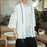 咖啡厅风仙鹤刺绣七分袖开衫汉服防晒衣白色A032/2208/50控68，男装衬衫，电商A032