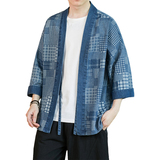 咖啡厅蓝色2024新款夏男士复古牛仔大码风开衫A032/KS007/60，男装衬衫，电商A032