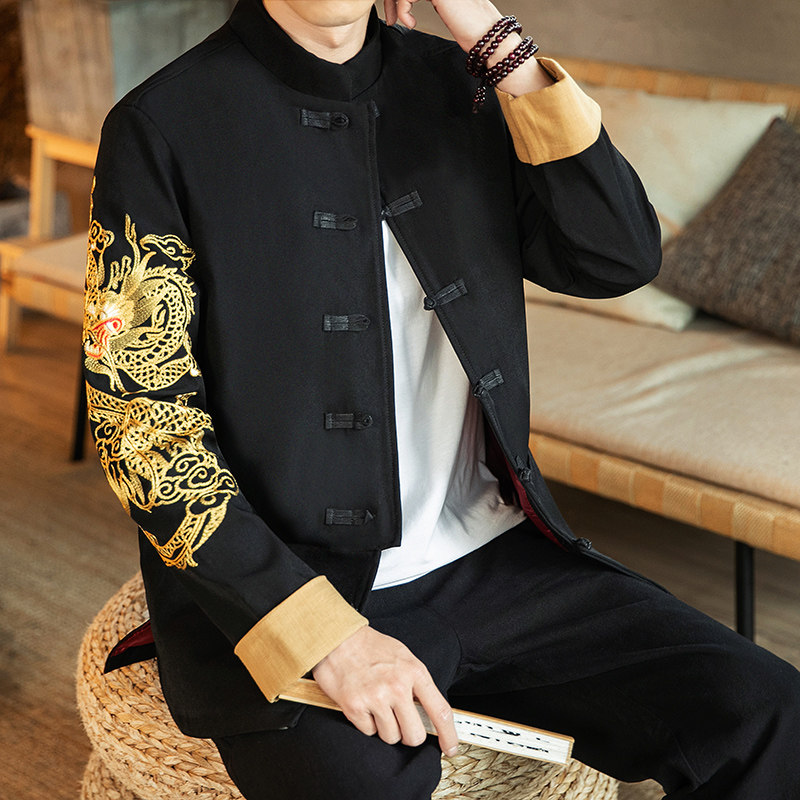 咖啡厅风春装金龙刺绣翻袖夹克外套A032/1601/100控128,男装夹克,电商A032