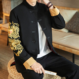 咖啡厅风春装金龙刺绣翻袖夹克外套A032/1601/100控128，男装夹克，电商A032