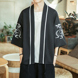 咖啡厅风夏装银龙刺绣汉服开衫衬衫黑色A032/2202/50控68，男装衬衫，电商A032