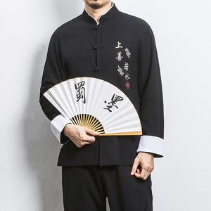 白墙 风春装男士上善若水刺绣长袖衬衫黑色A032/C21/55控68图片