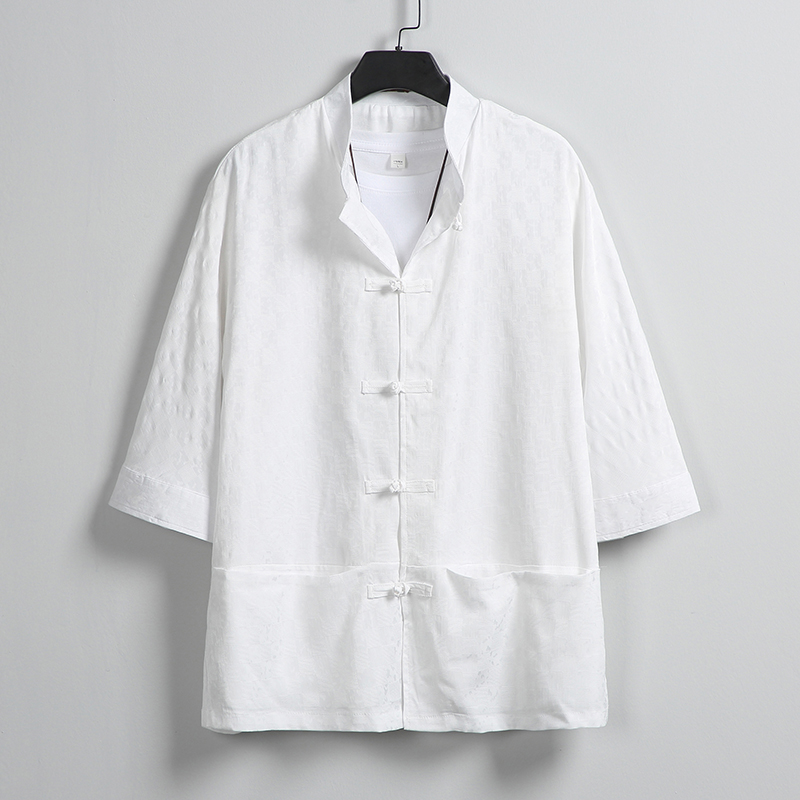 无影墙白色2024新款夏季男士复古冰丝大码风衬衫A032/C70/75，男装衬衫，电商A032