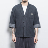 白墙风男士汉服开衫盘扣牛仔外套蓝色A032/KS001/65控78，男装衬衫，电商A032