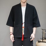 夏季风纯色汉服开衫麻本色七分袖铜钱道袍A032/KS006/60控78，男装衬衫，电商A032