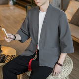 咖啡厅夏季风纯色汉服开衫灰色七分袖铜钱道袍A032/KS006/60，男装衬衫，电商A032