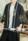 咖啡厅风夏装新款龙腾刺绣汉服开衫衬衫黑色A032/2204/50控68，男装衬衫，电商A032