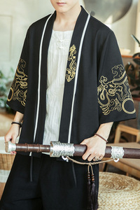咖啡厅风夏装新款龙腾刺绣汉服开衫衬衫黑色A032/2204/50控68图片