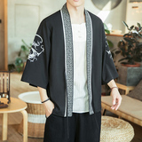 咖啡厅风圆龙刺绣七分袖开衫汉服防晒衣白色A032/2201/50控68，男装衬衫，电商A032