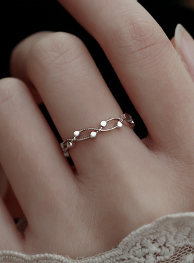 镂空925银戒指女网红小众设计轻奢韩版时尚个性闺蜜开口指环ins潮