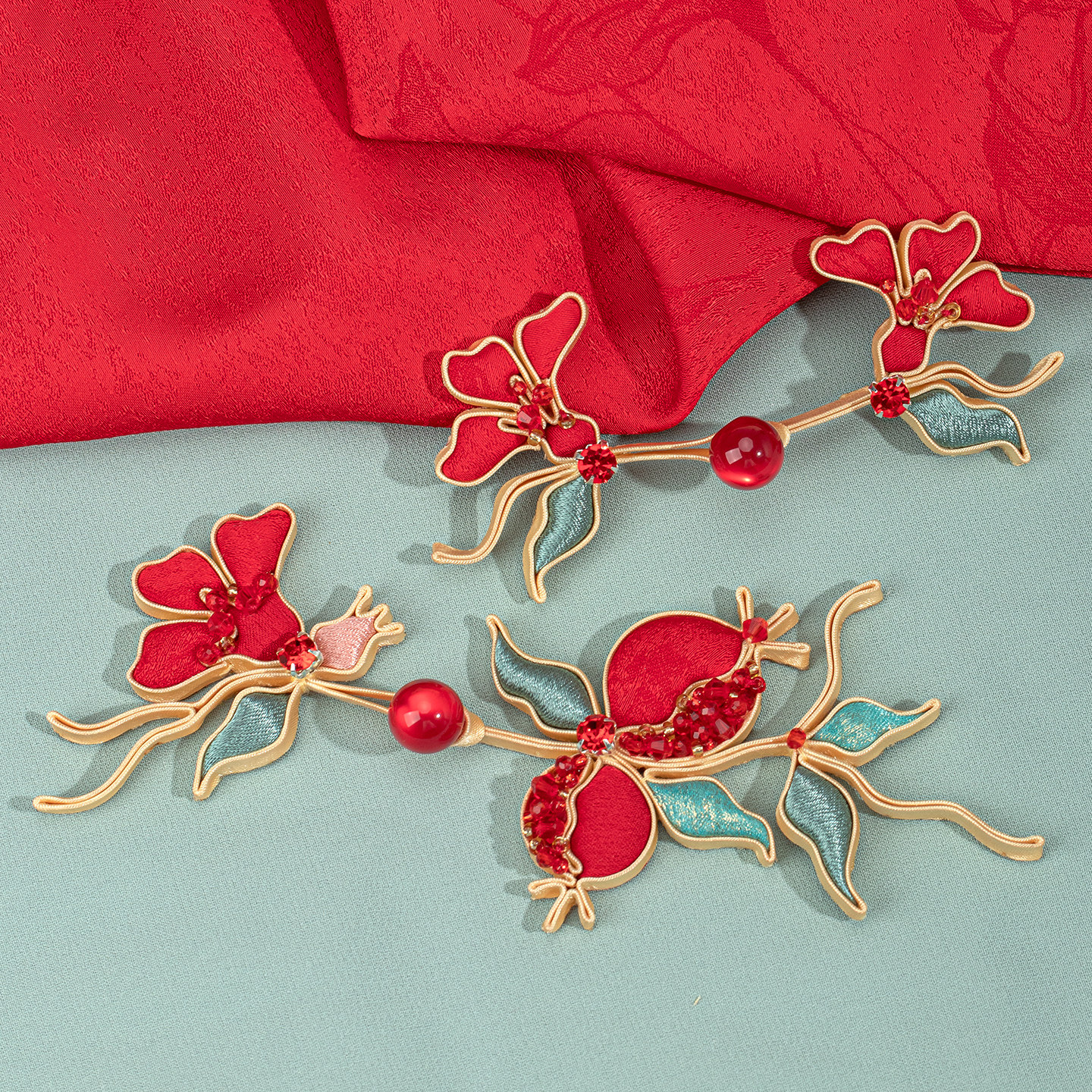 青丝手工坊原创旗袍汉服新中式盘扣仿玉石石榴花花扣唐装纽扣辅料