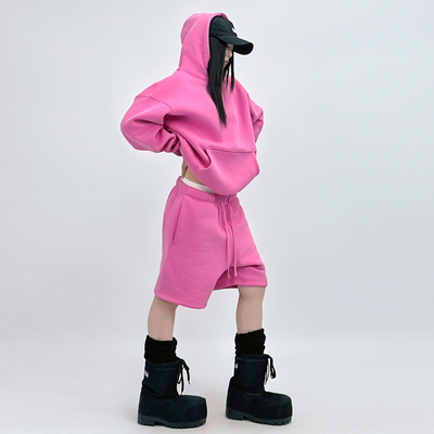 美式复古辣妹连帽卫衣五分裤套装