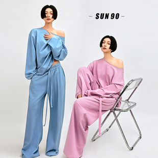 两件套女春夏减龄oversize松弛感套装 SUN90 慵懒风斜肩卫衣阔腿裤