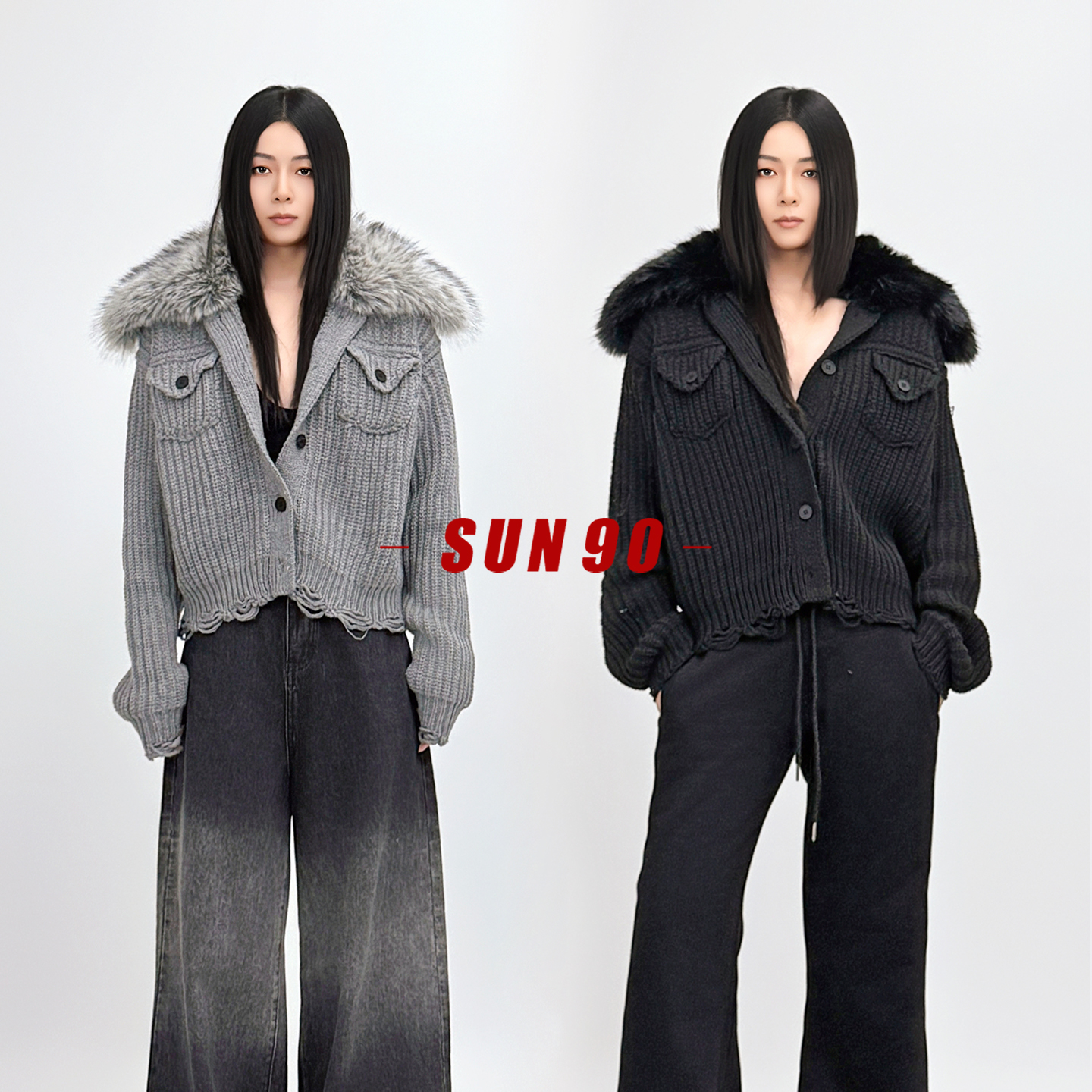 复古时髦粗线羊毛针织开衫短外套